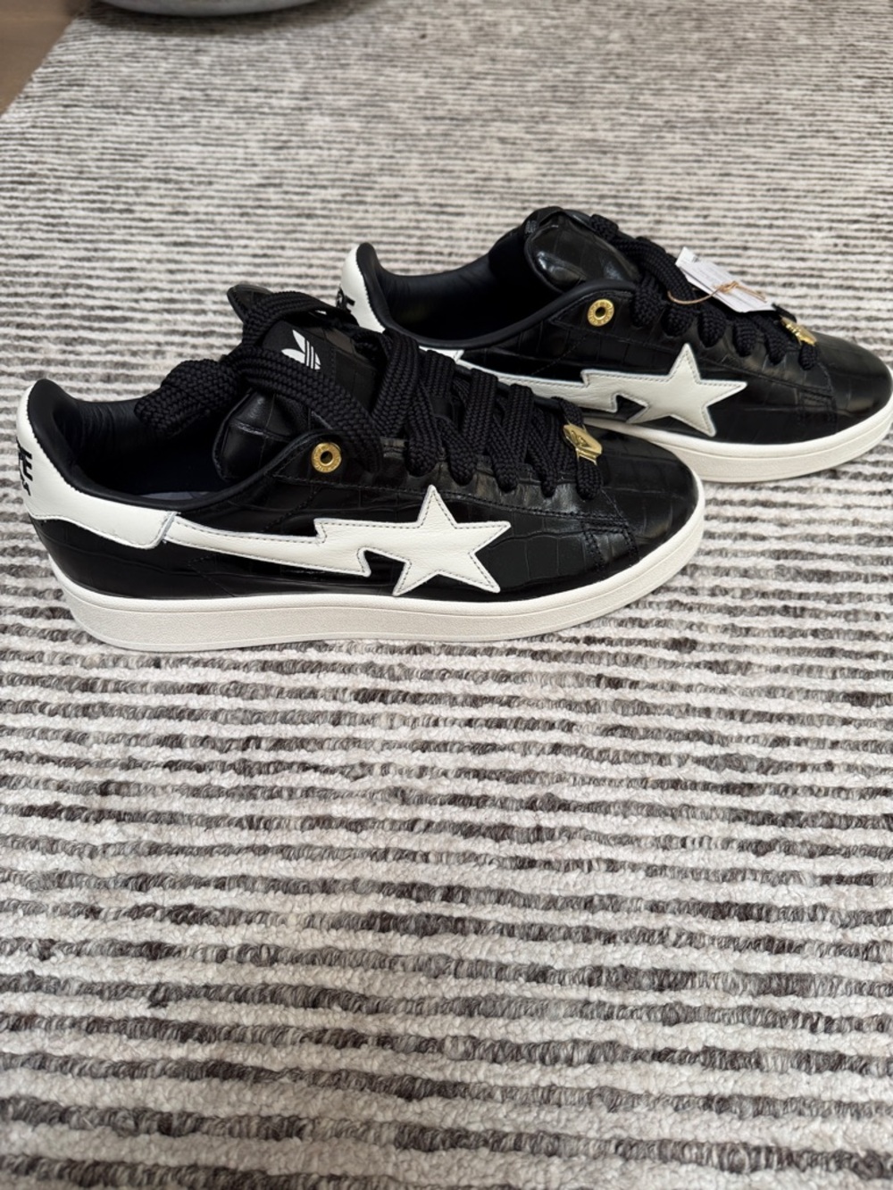 adidas Black Croc-Embossed Campus BAPE Sneakers